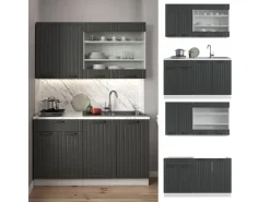 Discount Vicco Fame-Line Singleküche Anthrazit Landhaus/Weiß 140 cm AP Marmor ohne E-Geräte Anthrazit Struktur