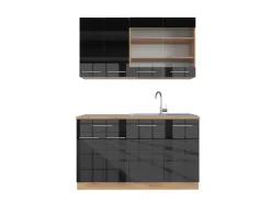 Clearance Vicco Fame-Line Singleküche /Goldkraft Eiche 140 cm AP Eiche ohne E-Geräte Anthrazit Hochglanz