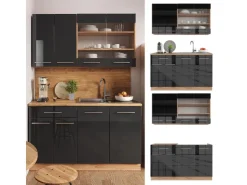 Clearance Vicco Fame-Line Singleküche /Goldkraft Eiche 140 cm AP Eiche ohne E-Geräte Anthrazit Hochglanz