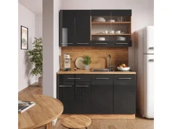 Clearance Vicco Fame-Line Singleküche /Goldkraft Eiche 140 cm AP Eiche ohne E-Geräte Anthrazit Hochglanz