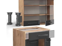 Clearance Vicco Fame-Line Singleküche /Goldkraft Eiche 140 cm AP Eiche ohne E-Geräte Anthrazit Hochglanz