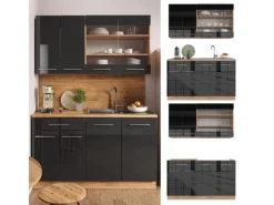 Vicco Fame-Line Singleküche /Goldkraft Eiche 140 cm AP Anthrazit ohne E-Geräte Single-Küchen
