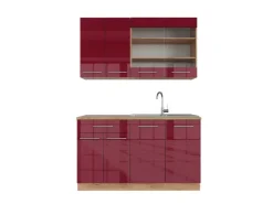 Sale Vicco Fame-Line Singleküche Bordeaux Hochglanz/Goldkraft Eiche 140 cm AP Eiche ohne E-Geräte Bordeaux-Glanz