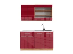 Discount Vicco Fame-Line Singleküche Bordeaux Hochglanz/Goldkraft Eiche 140 cm AP Marmor ohne E-Geräte Bordeaux-Glanz