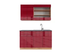 Single-Küchen<Vicco Fame-Line Singleküche Bordeaux Hochglanz/Goldkraft Eiche 140 cm AP Anthrazit ohne E-Geräte Bordeaux-Glanz