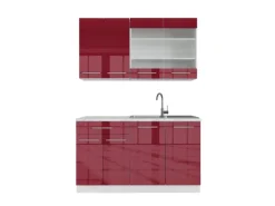 Clearance Vicco Fame-Line Singleküche Bordeaux Hochglanz/Weiß 140 cm AP Marmor ohne E-Geräte Single-Küchen