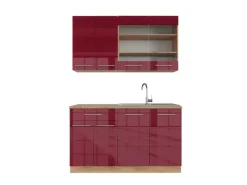 Best Vicco Fame-Line Singleküche Bordeaux Hochglanz/Goldkraft Eiche 140 cm ohne Arbeitsplatte ohne E-Geräte Single-Küchen