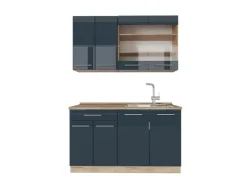 Sale Vicco Fame-Line Singleküche Hochglanz/Goldkraft Eiche 140 cm AP Eiche ohne E-Geräte Dunkelblau