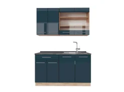 Outlet Vicco Fame-Line Singleküche Hochglanz/Goldkraft Eiche 140 cm AP Anthrazit ohne E-Geräte Dunkelblau