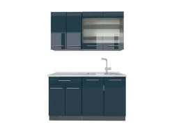 Outlet Vicco Fame-Line Singleküche Hochglanz/Anthrazit 140 cm AP Marmor ohne E-Geräte Single-Küchen|Miniküchen