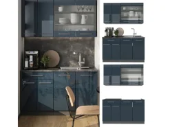 Outlet Vicco Fame-Line Singleküche Hochglanz/Anthrazit 140 cm AP Marmor ohne E-Geräte Single-Küchen|Miniküchen