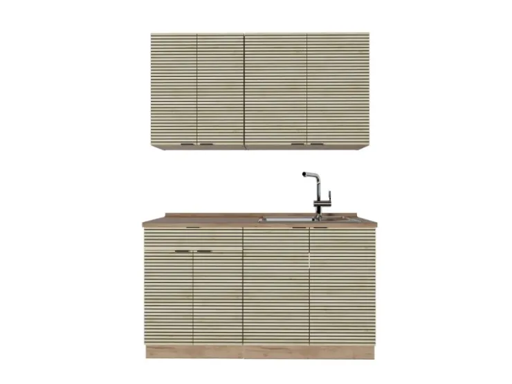 Single-Küchen|Einbauküchen<Vicco Fame-Line Singleküche Eiche Paneel/Goldkraft Eiche 140 cm ohne Arbeitsplatte ohne E-Geräte Berghütten Eiche