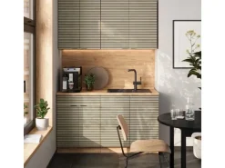 Single-Küchen|Einbauküchen<Vicco Fame-Line Singleküche Eiche Paneel/Goldkraft Eiche 140 cm ohne Arbeitsplatte ohne E-Geräte Berghütten Eiche