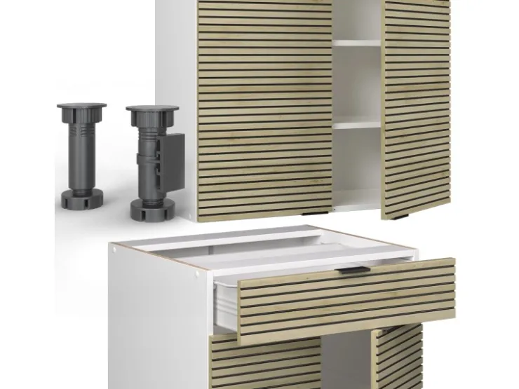 Hot Vicco Fame-Line Singleküche Eiche Paneel/Goldkraft Eiche 140 cm AP Anthrazit ohne E-Geräte Berghütten Eiche