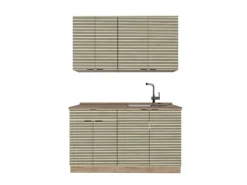 Best Vicco Fame-Line Singleküche Eiche Paneel/Goldkraft Eiche 140 cm AP Marmor ohne E-Geräte Berghütten Eiche