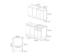 Best Vicco Fame-Line Singleküche Eiche Paneel/Goldkraft Eiche 140 cm AP Marmor ohne E-Geräte Berghütten Eiche
