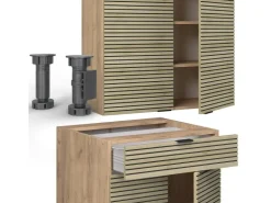 Best Vicco Fame-Line Singleküche Eiche Paneel/Goldkraft Eiche 140 cm AP Marmor ohne E-Geräte Berghütten Eiche