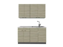 Single-Küchen<Vicco Fame-Line Singleküche Eiche Paneel/Anthrazit 140 cm AP Marmor ohne E-Geräte Brauhaus Eiche