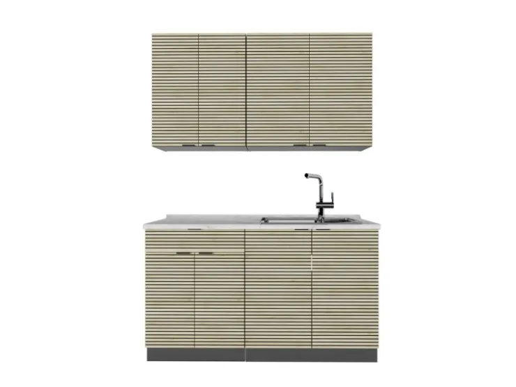Single-Küchen<Vicco Fame-Line Singleküche Eiche Paneel/Anthrazit 140 cm AP Marmor ohne E-Geräte Brauhaus Eiche