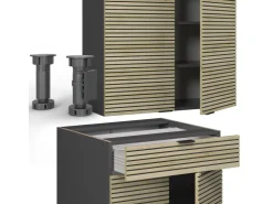 Single-Küchen<Vicco Fame-Line Singleküche Eiche Paneel/Anthrazit 140 cm AP Marmor ohne E-Geräte Brauhaus Eiche