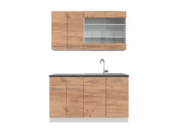 Vicco Fame-Line Singleküche Goldkraft /Weiß 140 cm AP Anthrazit ohne E-Geräte Eiche