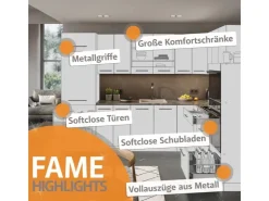 Vicco Fame-Line Singleküche Goldkraft /Weiß 140 cm AP Anthrazit ohne E-Geräte Eiche