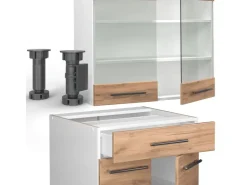 Vicco Fame-Line Singleküche Goldkraft /Weiß 140 cm AP Anthrazit ohne E-Geräte Eiche