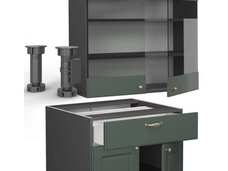 Outlet Vicco Fame-Line Singleküche -Gold Landhaus/Anthrazit 140 cm AP Anthrazit ohne E-Geräte Grün
