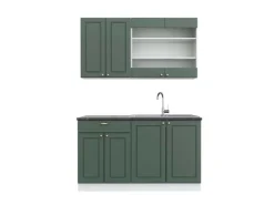 Single-Küchen|Einbauküchen<Vicco Fame-Line Singleküche -Gold Landhaus/Weiß 140 cm AP Anthrazit ohne E-Geräte Grün