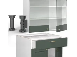 Single-Küchen|Einbauküchen<Vicco Fame-Line Singleküche -Gold Landhaus/Weiß 140 cm AP Anthrazit ohne E-Geräte Grün