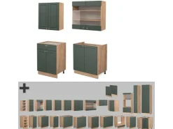 Single-Küchen|Einbauküchen<Vicco Fame-Line Singleküche -Gold Landhaus/Goldkraft Eiche 140 cm ohne Arbeitsplatte ohne E-Geräte Grün