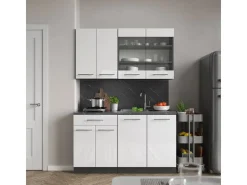 Single-Küchen<Vicco Fame-Line Singleküche /Anthrazit 140 cm AP Anthrazit ohne E-Geräte Weiß Hochglanz