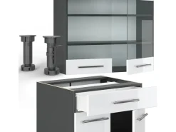 Single-Küchen<Vicco Fame-Line Singleküche /Anthrazit 140 cm AP Anthrazit ohne E-Geräte Weiß Hochglanz