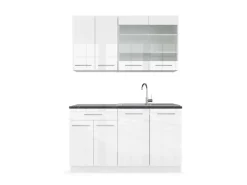 Best Vicco Fame-Line Singleküche Hochglanz/ 140 cm AP Anthrazit ohne E-Geräte Single-Küchen|Einbauküchen