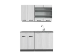 New Vicco Fame-Line Singleküche Weiß Landhaus/Anthrazit 140 cm ohne Arbeitsplatte ohne E-Geräte Weiß Strukturiert