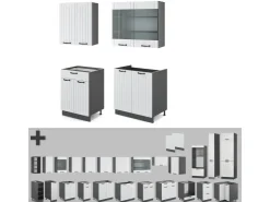 New Vicco Fame-Line Singleküche Weiß Landhaus/Anthrazit 140 cm ohne Arbeitsplatte ohne E-Geräte Weiß Strukturiert