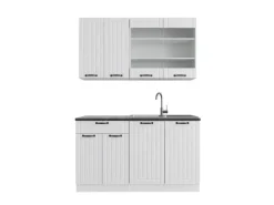Vicco Fame-Line Singleküche Weiß Landhaus/Weiß 140 cm AP Anthrazit ohne E-Geräte Weiß-Strukturiert