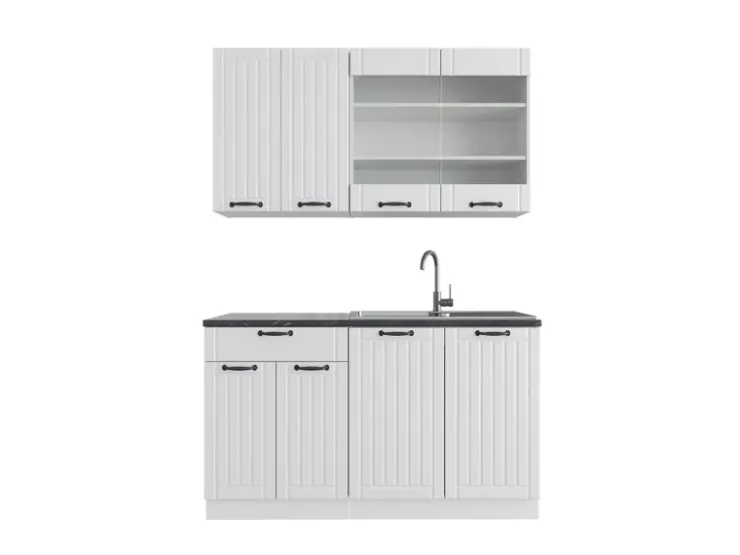 Vicco Fame-Line Singleküche Weiß Landhaus/Weiß 140 cm AP Anthrazit ohne E-Geräte Weiß-Strukturiert