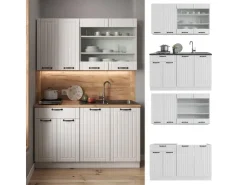 Vicco Fame-Line Singleküche Weiß Landhaus/Weiß 140 cm AP Anthrazit ohne E-Geräte Weiß-Strukturiert