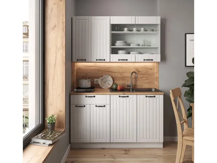 Vicco Fame-Line Singleküche Weiß Landhaus/Weiß 140 cm AP Anthrazit ohne E-Geräte Weiß-Strukturiert