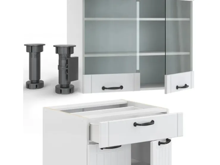 Vicco Fame-Line Singleküche Weiß Landhaus/Weiß 140 cm AP Anthrazit ohne E-Geräte Weiß-Strukturiert