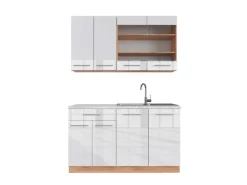 Sale Vicco Fame-Line Singleküche Weiß Hochglanz/Goldkraft Eiche 140 cm AP Marmor ohne E-Geräte Hochglanz Weiß