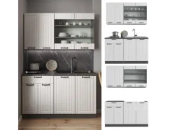 Clearance Vicco Fame-Line Singleküche Weiß Landhaus/Anthrazit 140 cm AP Eiche ohne E-Geräte Single-Küchen