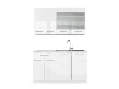 Single-Küchen|Herde<Vicco Fame-Line Singleküche Hochglanz/ 140 cm AP Marmor ohne E-Geräte Weiß