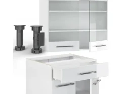 Single-Küchen|Herde<Vicco Fame-Line Singleküche Hochglanz/ 140 cm AP Marmor ohne E-Geräte Weiß
