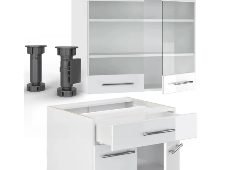 Single-Küchen|Herde<Vicco Fame-Line Singleküche Hochglanz/ 140 cm AP Marmor ohne E-Geräte Weiß