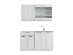 Best Vicco Fame-Line Singleküche Weiß Landhaus/Weiß 140 cm AP Marmor ohne E-Geräte Weiß-Strukturiert