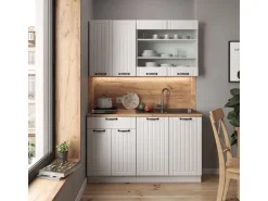 Best Vicco Fame-Line Singleküche Weiß Landhaus/Weiß 140 cm AP Marmor ohne E-Geräte Weiß-Strukturiert