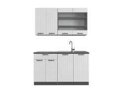 Sale Vicco Fame-Line Singleküche Weiß Landhaus/Anthrazit 140 cm AP Anthrazit ohne E-Geräte Weiß Strukturiert