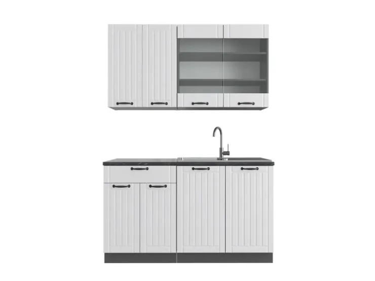 Sale Vicco Fame-Line Singleküche Weiß Landhaus/Anthrazit 140 cm AP Anthrazit ohne E-Geräte Weiß Strukturiert